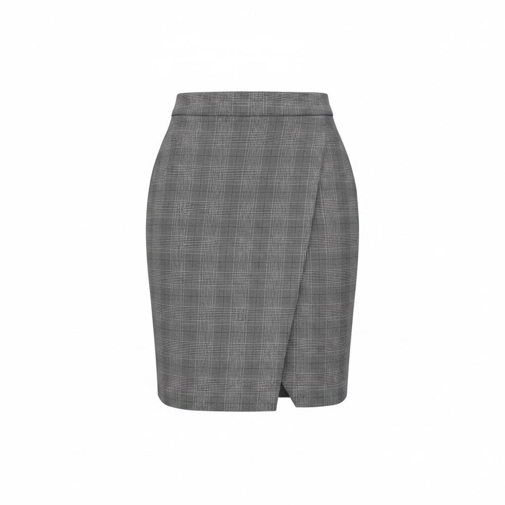 Banana Republic Women Gray Wrap Style Pencil Plaid Mini Skirt Size 0P